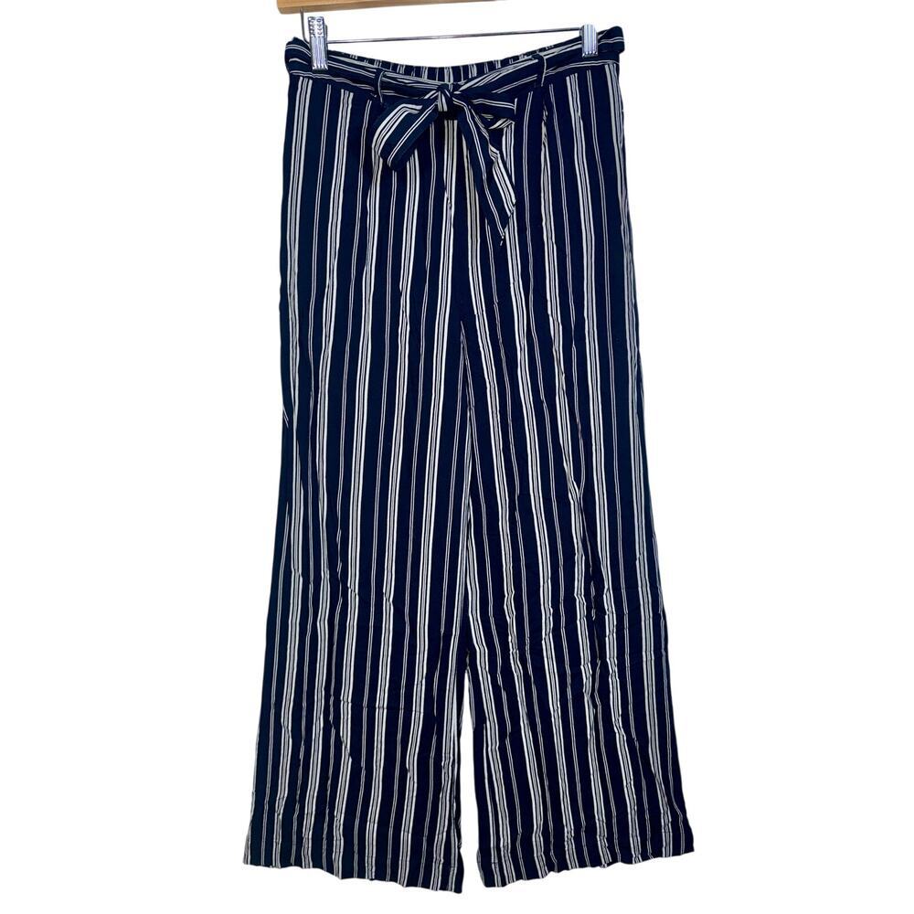 Abercrombie & Fitch Navy Blue White Stripe Tie Waist Wide Leg Pants Women Size S
